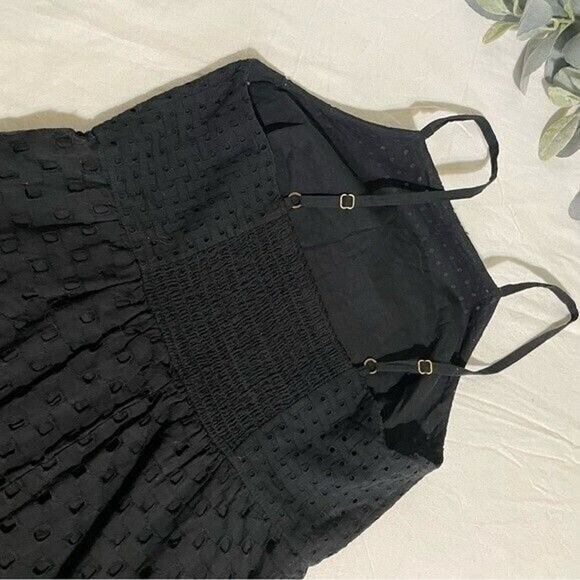 Loft Black Eyelet Midi Dress 2 Petite Cotton Tiered Adjustable Straps Summer - Picture 8 of 13